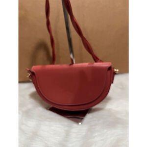 Madison West Crossbody Handbag Braided Strap Dark Cognac Purse Vegan Leather Bag